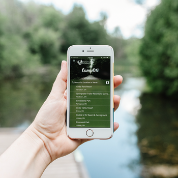 Mobile phone showing CampOn app